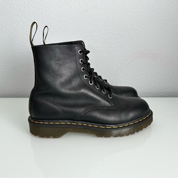 Dr. Martens Black Leather Lace-Up Platform Boots with Yellow Stitching - Picture 2 of 10